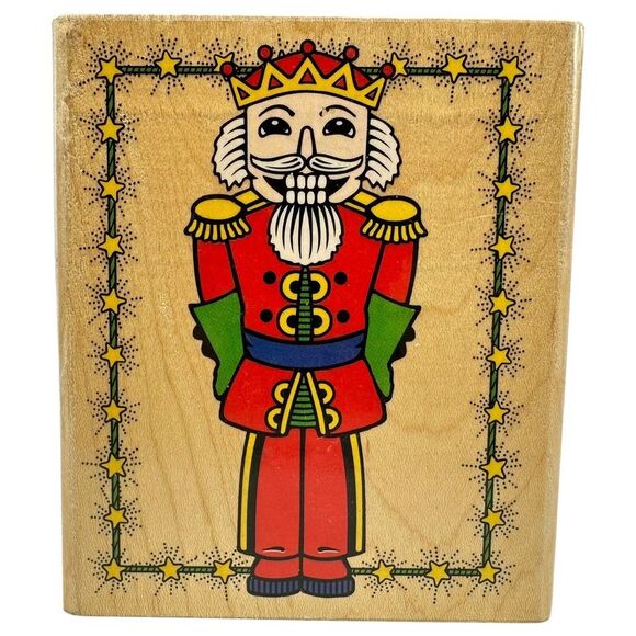 LOT OF 7 Christmas Holidays Wood Mounted Rubber Stamps Nutcracker Tree Wreath - Picture 10 of 15